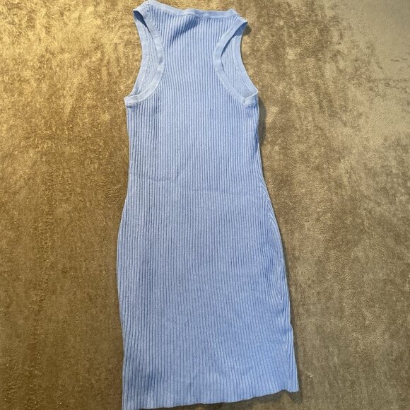 H&M Dress Womens Medium Light Blue Ribbed Knit Racer Back Sleeveless Knee Tank - Picture 4 of 6